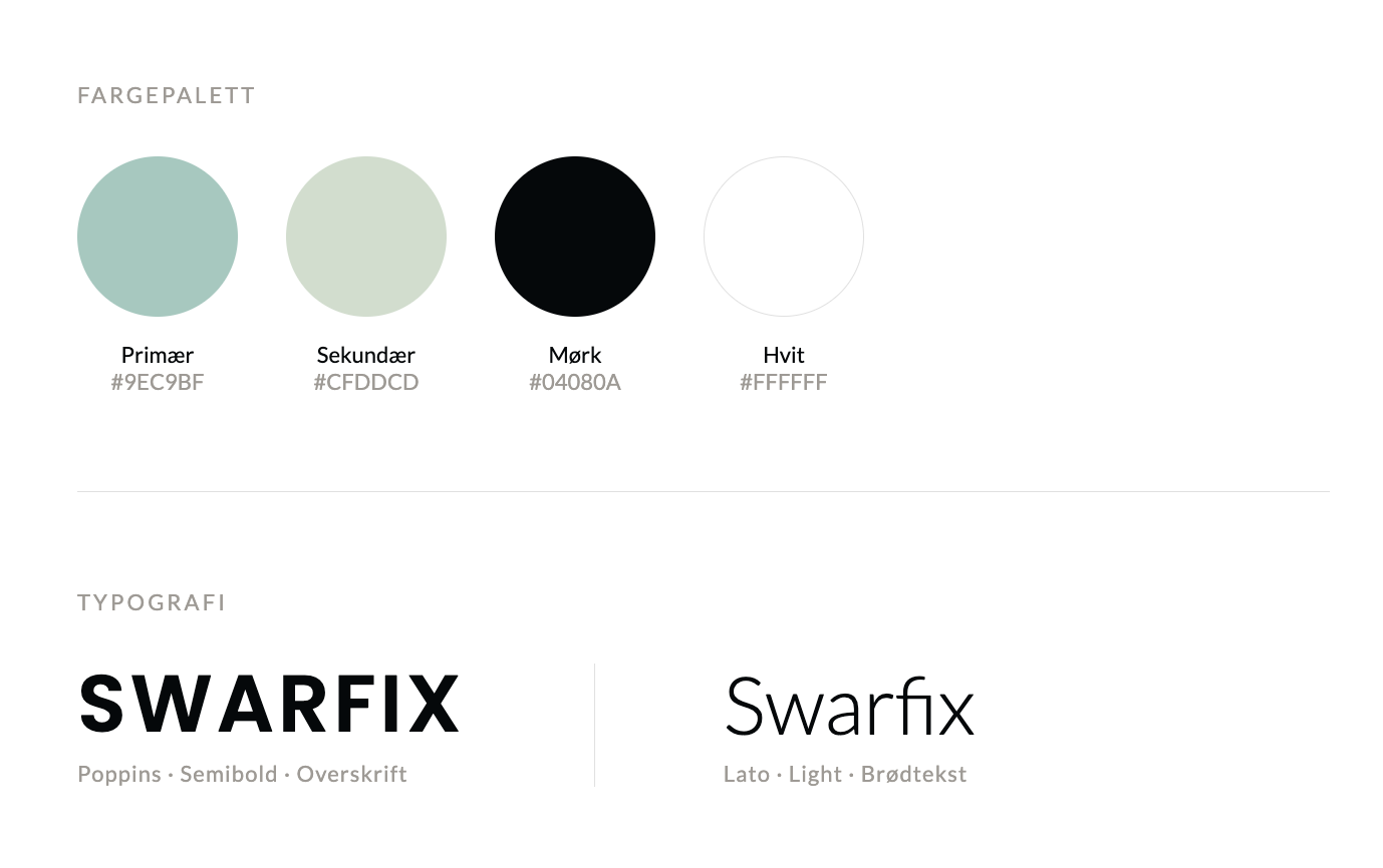 Fargepalett og typografi utviklet for Swarfix AS